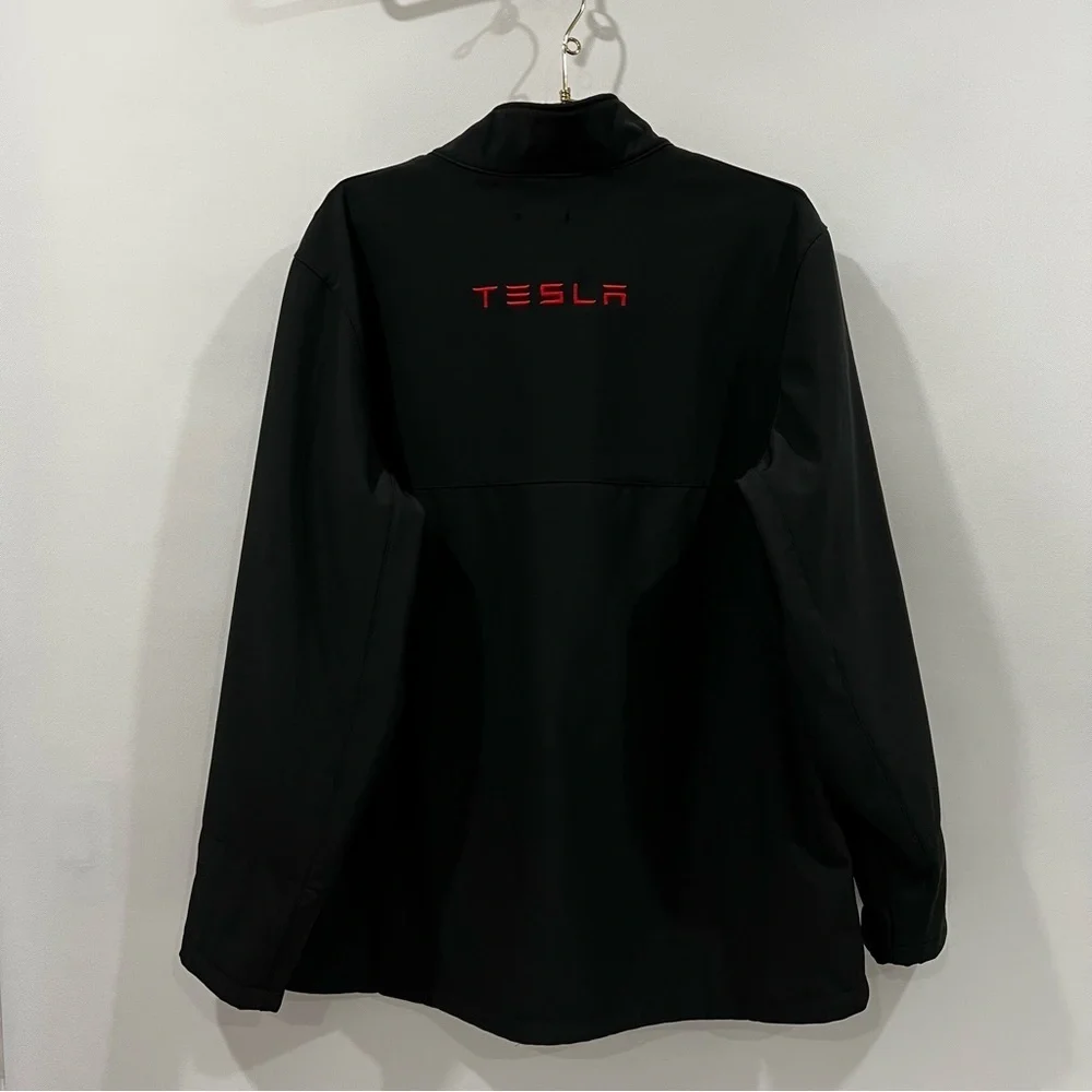 Tesla Men's Sz Large Motor Corporate Employee Black Jacket Red Embroidered Logo